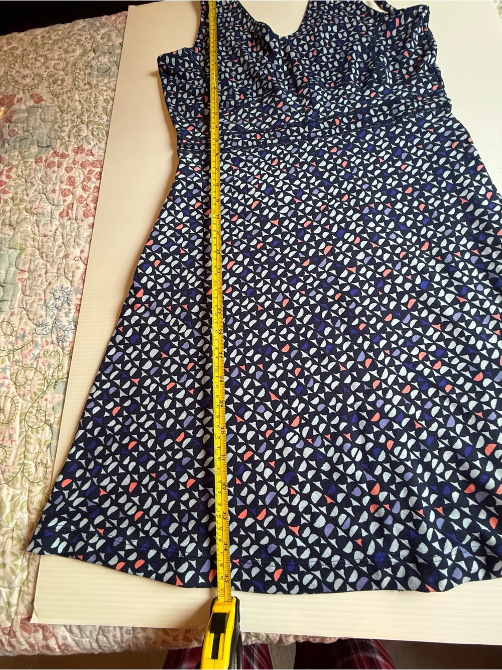 Title Nine Navy Geometric Midi Dress with Coral Accents - Picture 8 of 8